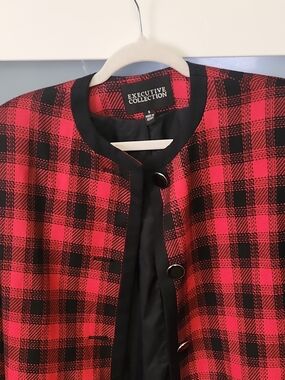 Executive Collection Red & Black Plaid Collarless Blazer